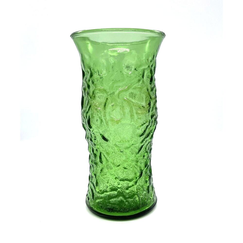 VINTAGE Green Crinkle Glass Flower Vase E.O. Brody Co. Cleveland Ohio DR8 9.5"